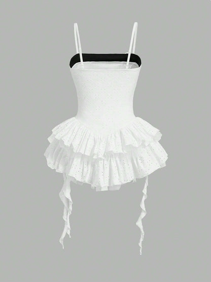 SHEINNeu Vestido de verano estilo dulce coqueto con temática de cumpleaños de Kawaii, estilo de princesa dulce con tirantes de lazo rosa y de ballet