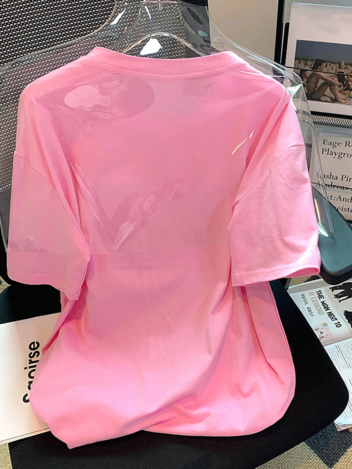 SHEIN 1 pieza Camiseta casual de mujer con cuello redondo y manga corta con decoración de flores 3D y lazo, un regalo para amigos