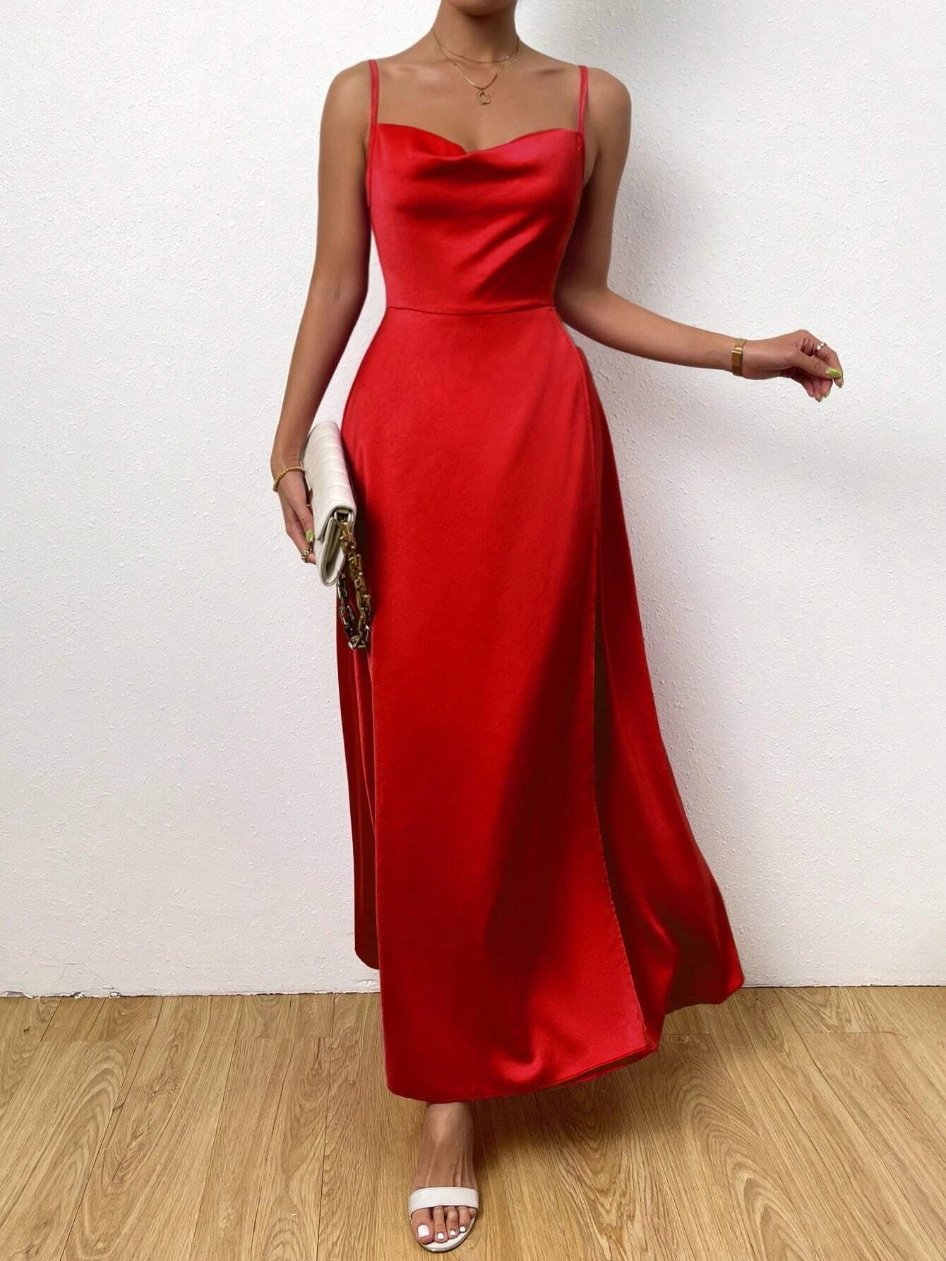 SHEIN SHEIN Allurite Vestido de tirantes escote drapeado bajo cruzado