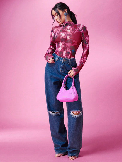 SHEIN BAE Body De Malla Con Efecto Tie-dye Y Cuello Alto