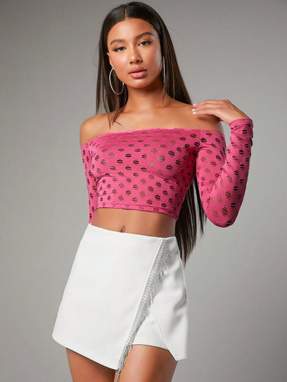 SHEIN BAE Camiseta crop de hombros descubiertos con abertura