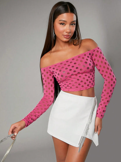 SHEIN BAE Camiseta crop de hombros descubiertos con abertura