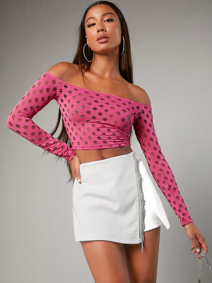 SHEIN BAE Camiseta crop de hombros descubiertos con abertura