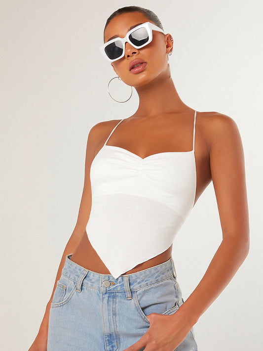 SHEIN BAE Top de tirantes fruncido cruzado de espalda abierta con cordón bajo hanky