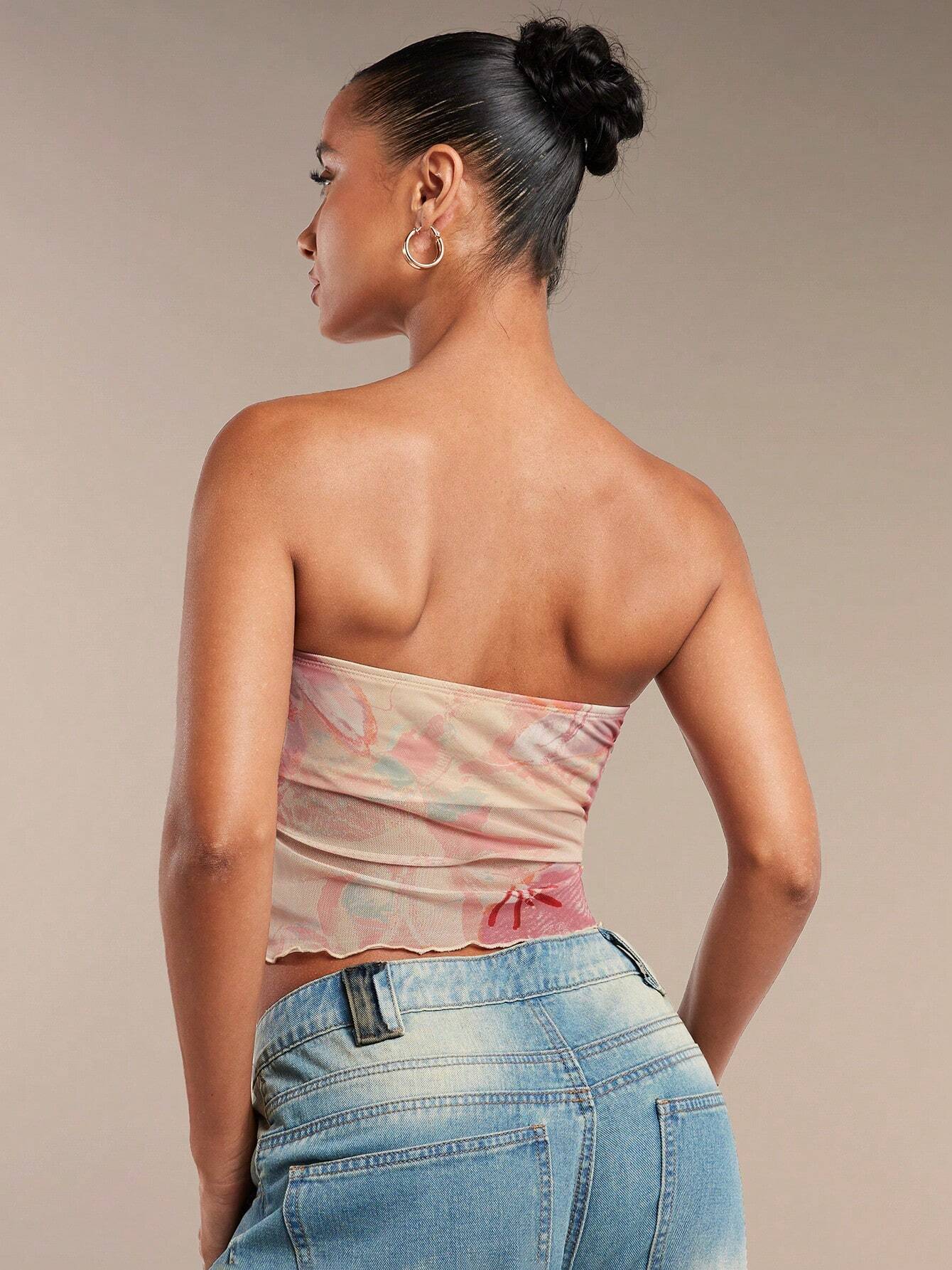 SHEIN BAE Top de tubo con estampado floral y cortes frontales, lindo top de verano, tanques florales de verano