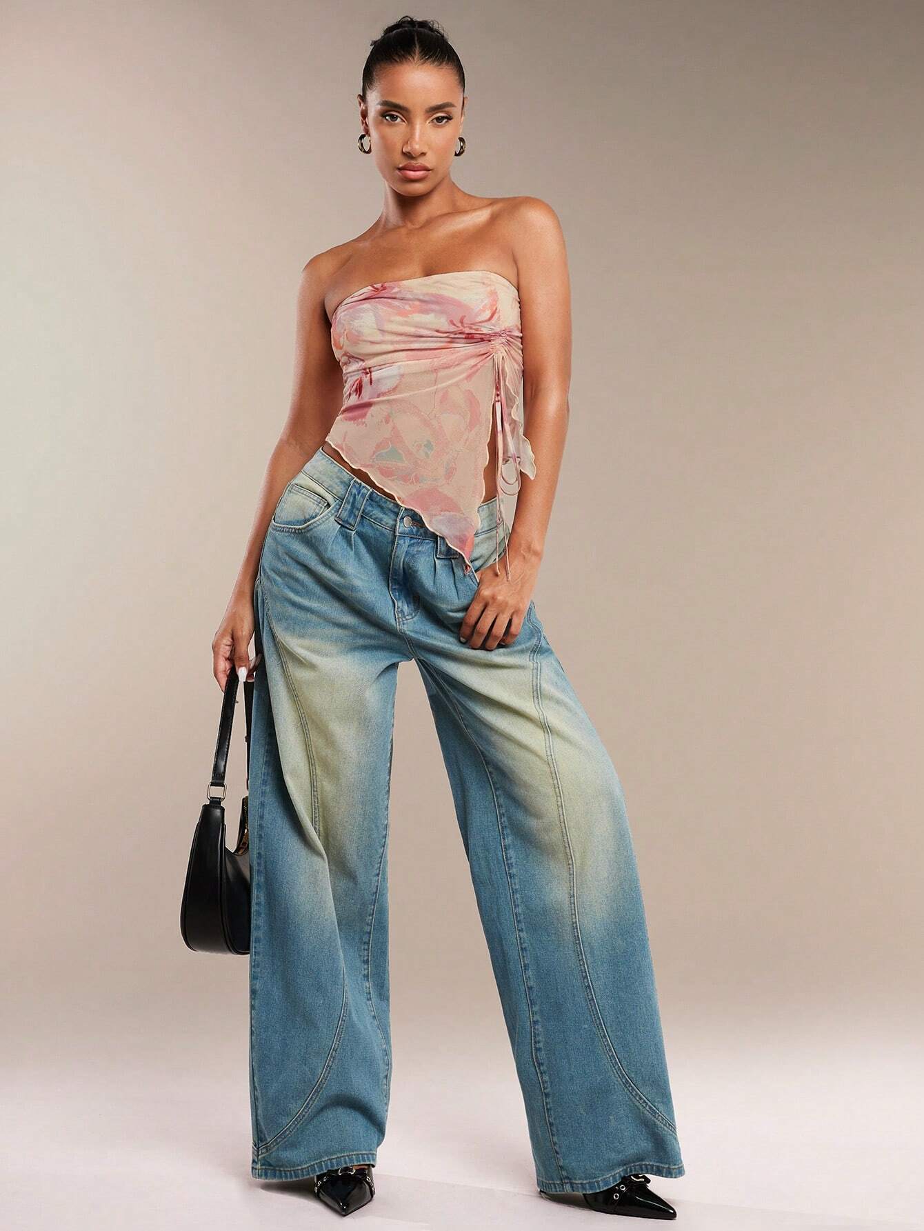 SHEIN BAE Top de tubo con estampado floral y cortes frontales, lindo top de verano, tanques florales de verano