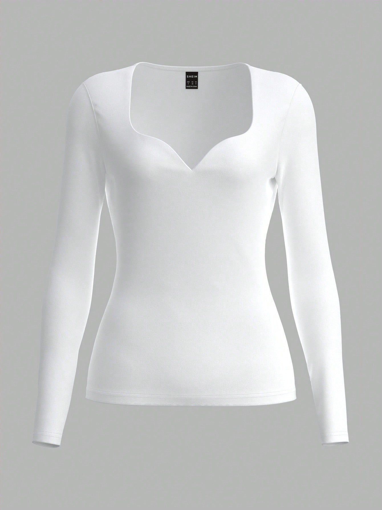SHEIN BASICS Blusa ajustada de manga larga con escote de ojo de cerradura de unicolor de punto para mujeres