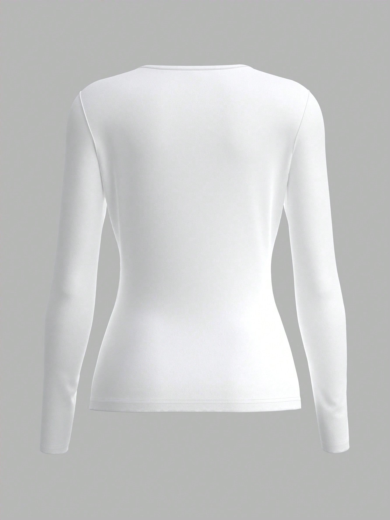 SHEIN BASICS Blusa ajustada de manga larga con escote de ojo de cerradura de unicolor de punto para mujeres