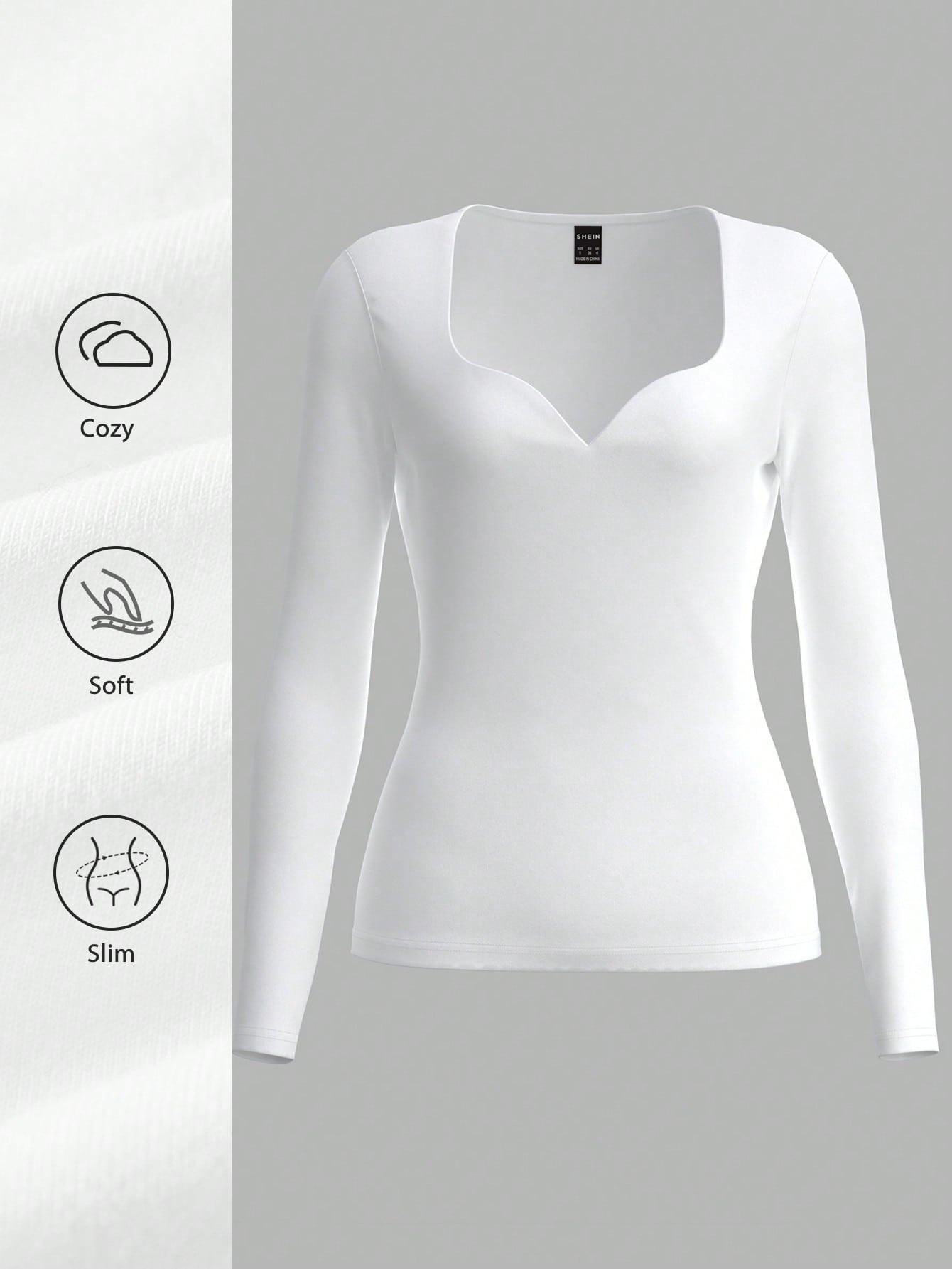 SHEIN BASICS Blusa ajustada de manga larga con escote de ojo de cerradura de unicolor de punto para mujeres