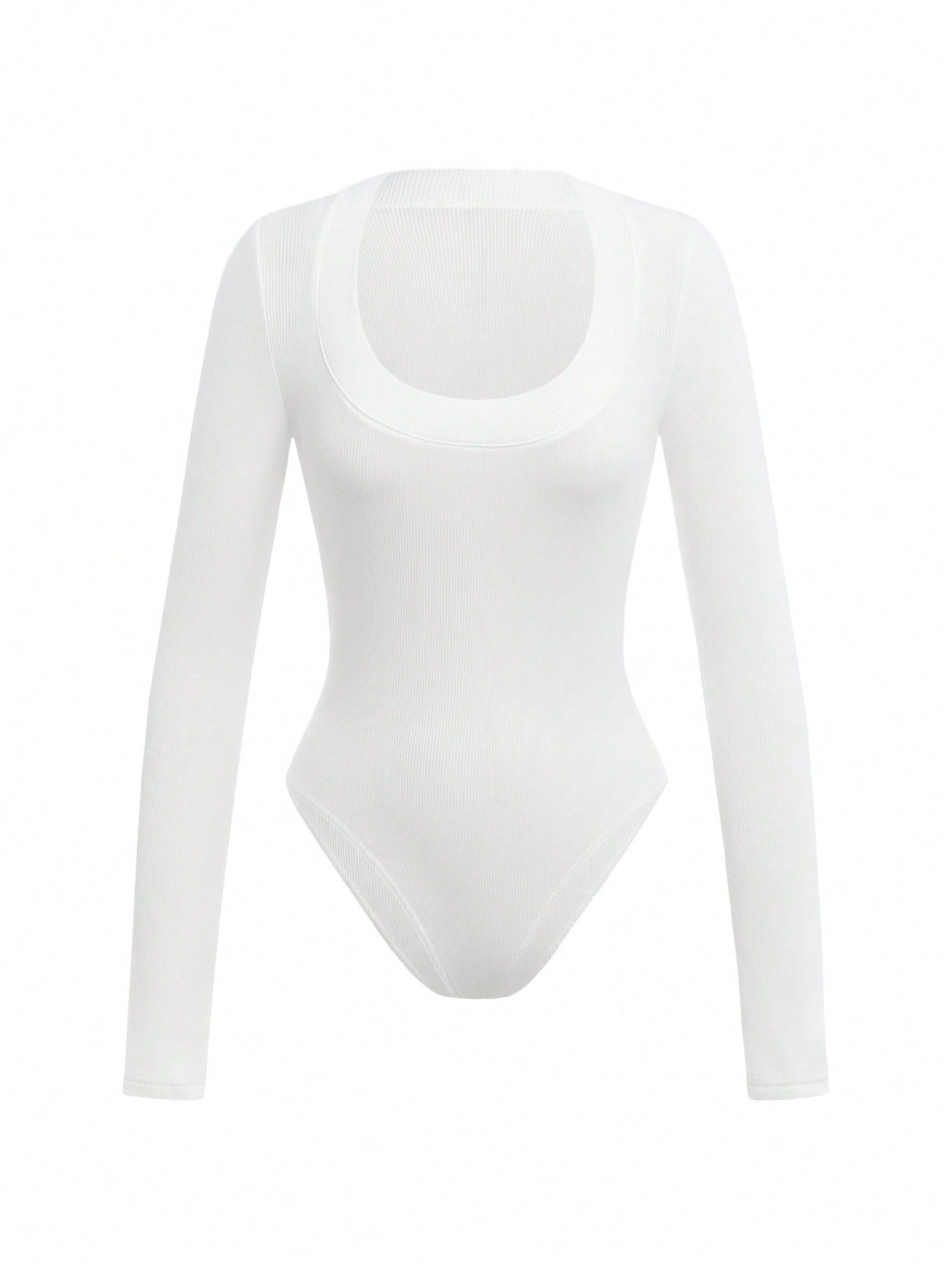 SHEIN BASICS Body de una sola tonalidad de punto con cuello redondo y manga larga para mujeres, de corte delgado y casual