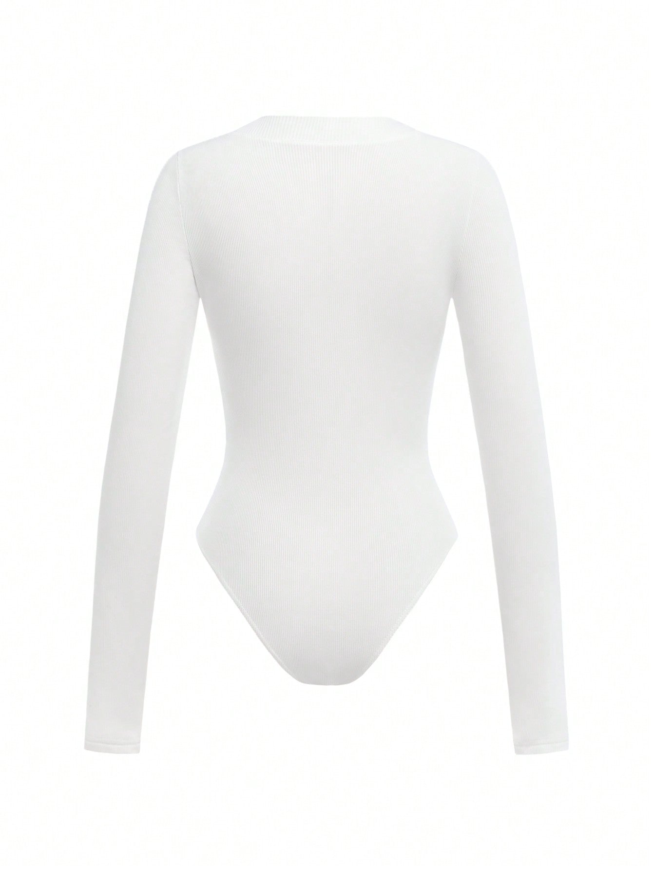 SHEIN BASICS Body de una sola tonalidad de punto con cuello redondo y manga larga para mujeres, de corte delgado y casual
