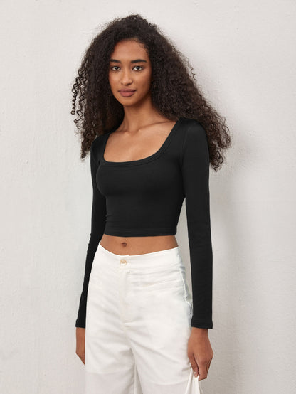 SHEIN BASICS Camiseta crop de cuello scoop