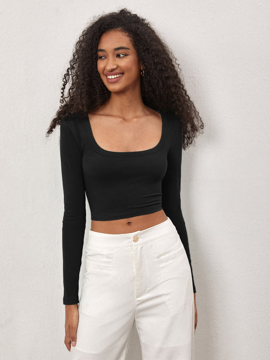 SHEIN BASICS Camiseta crop de cuello scoop