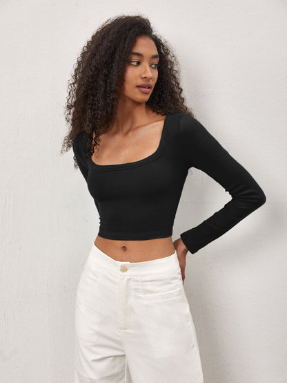 SHEIN BASICS Camiseta crop de cuello scoop