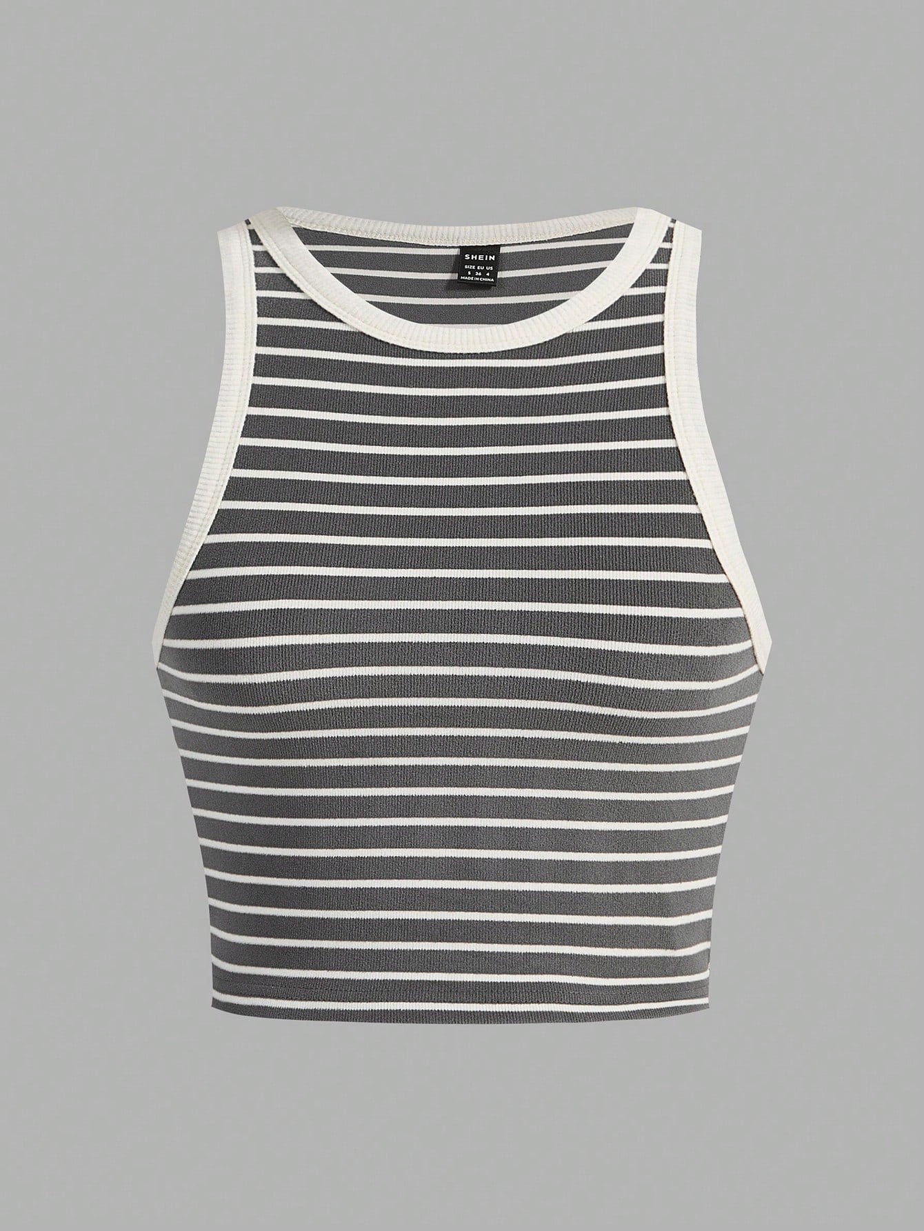 SHEIN BASICS Top De Tanque Corto A Rayas Para Mujer