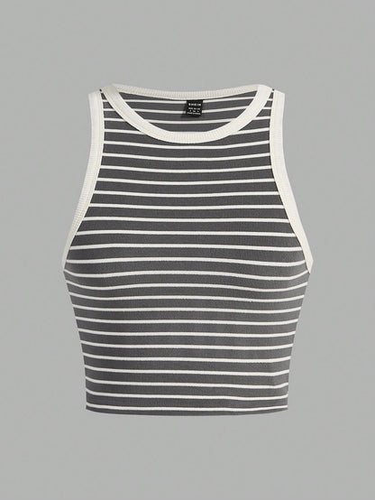 SHEIN BASICS Top De Tanque Corto A Rayas Para Mujer