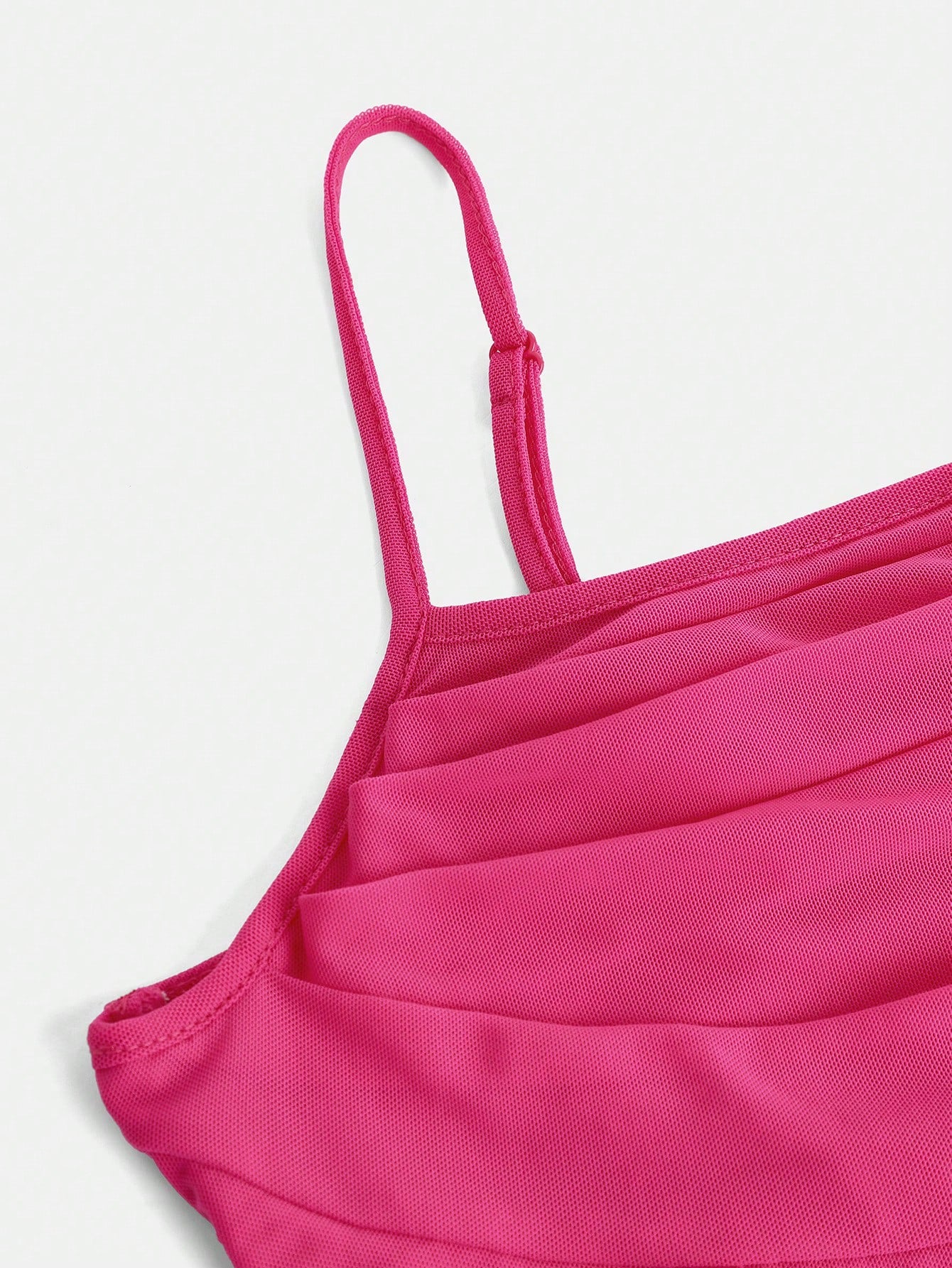 SHEIN Blusa casual de tirantes de punto con fruncidos y malla tejida para adolescente