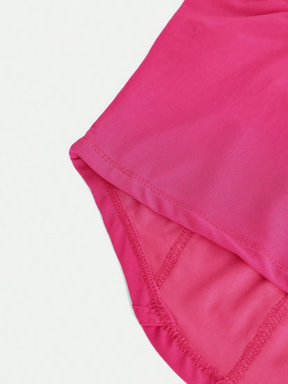 SHEIN Blusa casual de tirantes de punto con fruncidos y malla tejida para adolescente