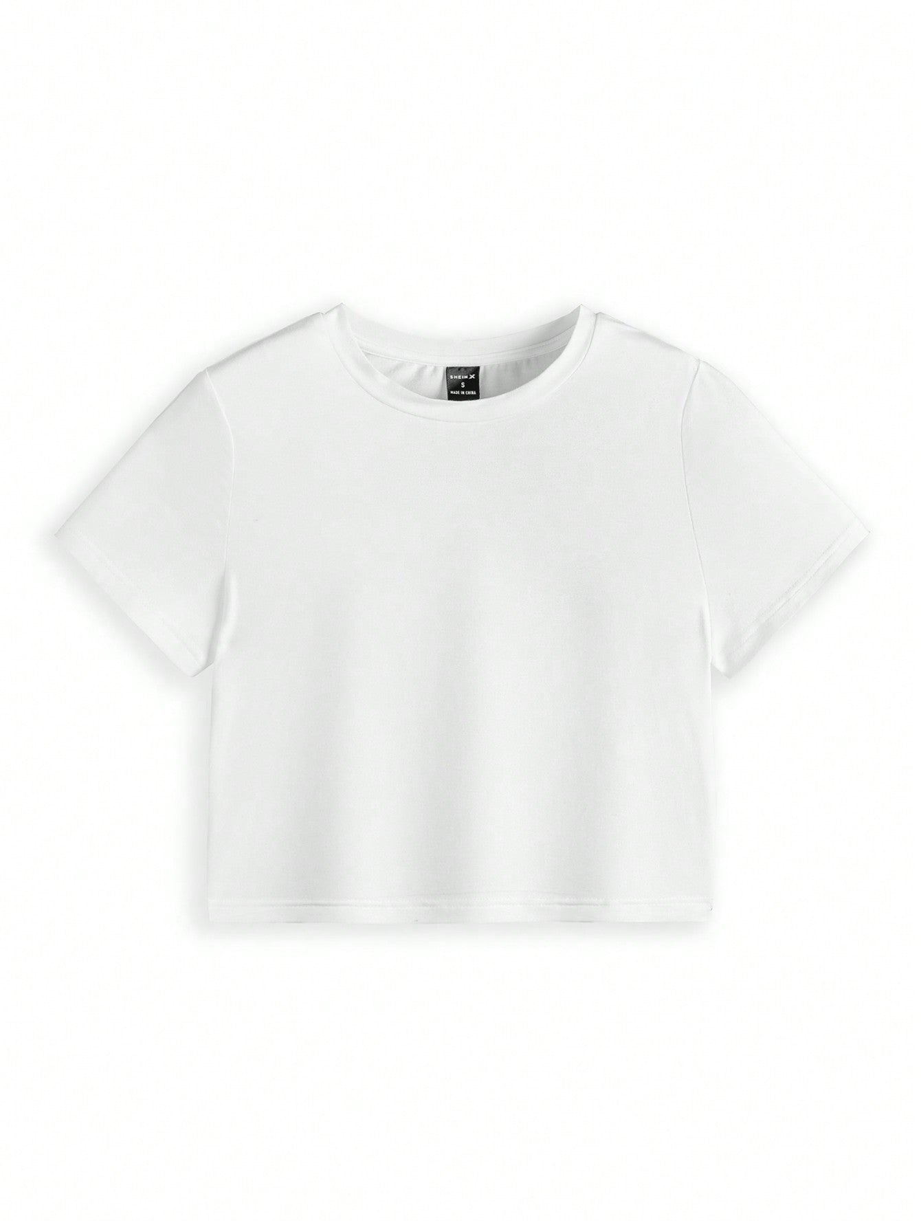 SHEIN Camiseta de mujer ajustada y acortada con cuello redondo de artista