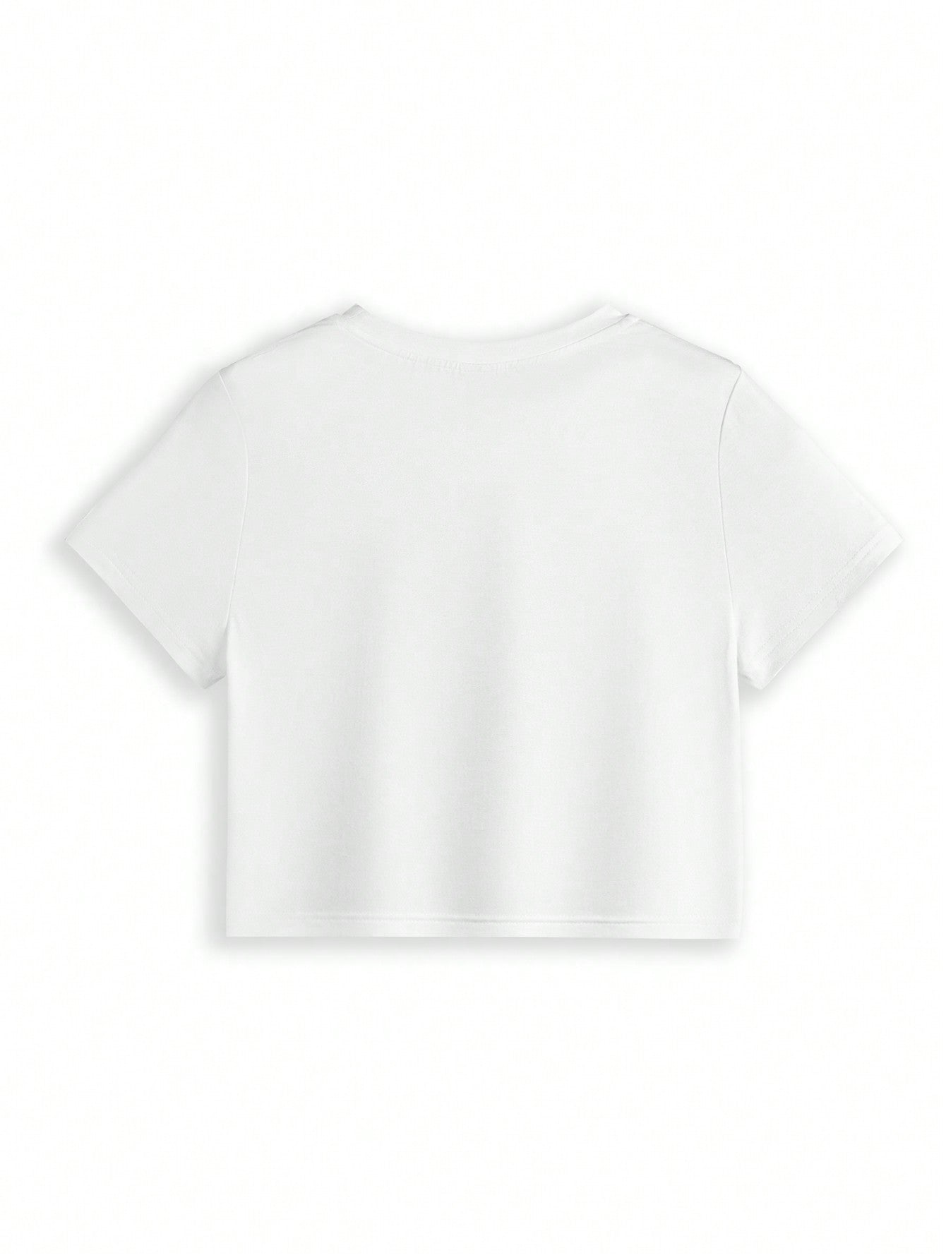 SHEIN Camiseta de mujer ajustada y acortada con cuello redondo de artista