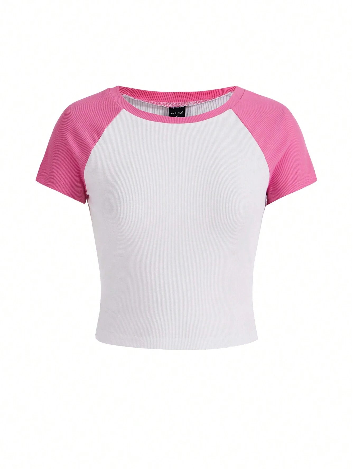 SHEIN Camiseta regular de mujer con cuello redondo y color contrastado, para verano, básicos de mujer