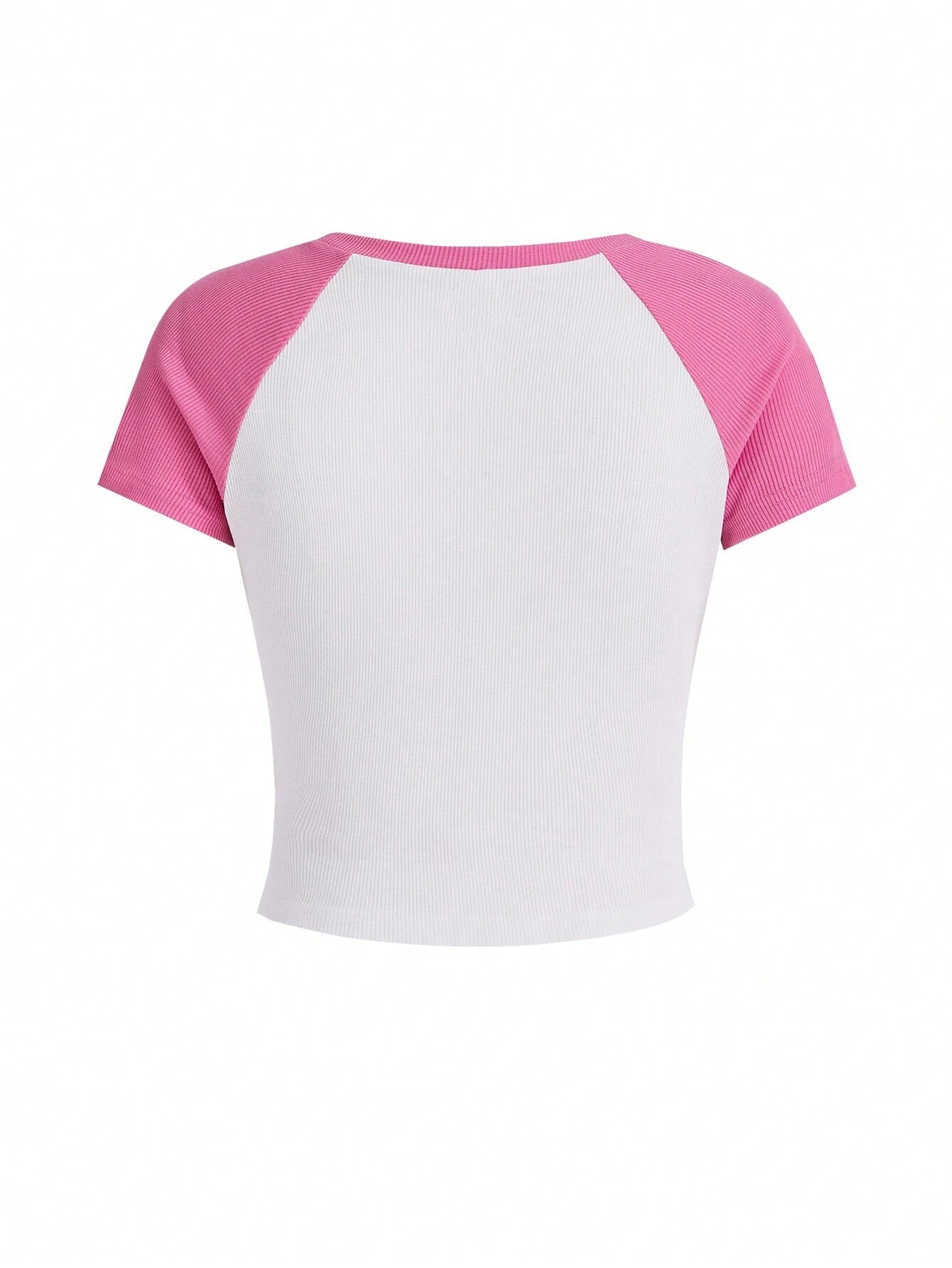 SHEIN Camiseta regular de mujer con cuello redondo y color contrastado, para verano, básicos de mujer