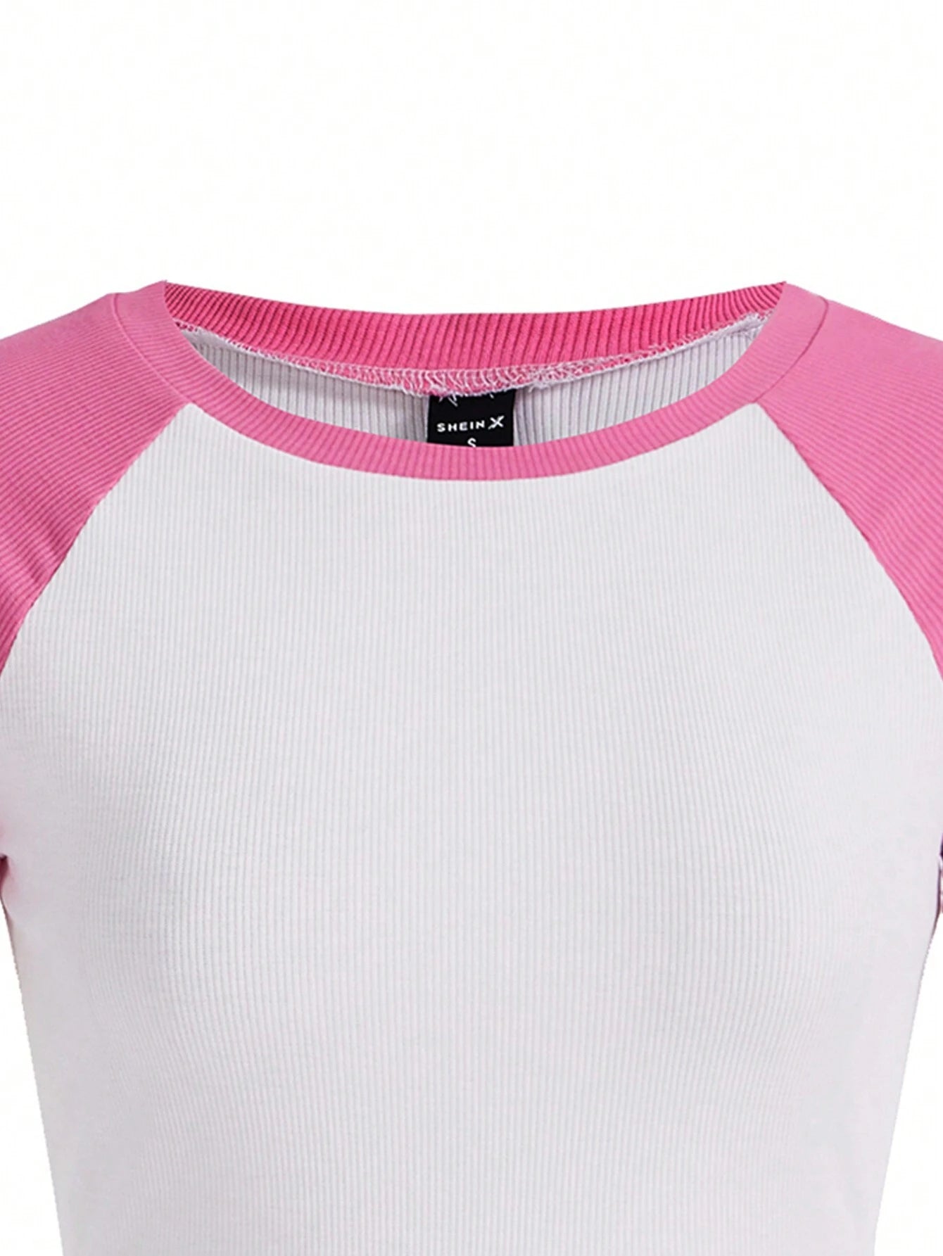 SHEIN Camiseta regular de mujer con cuello redondo y color contrastado, para verano, básicos de mujer