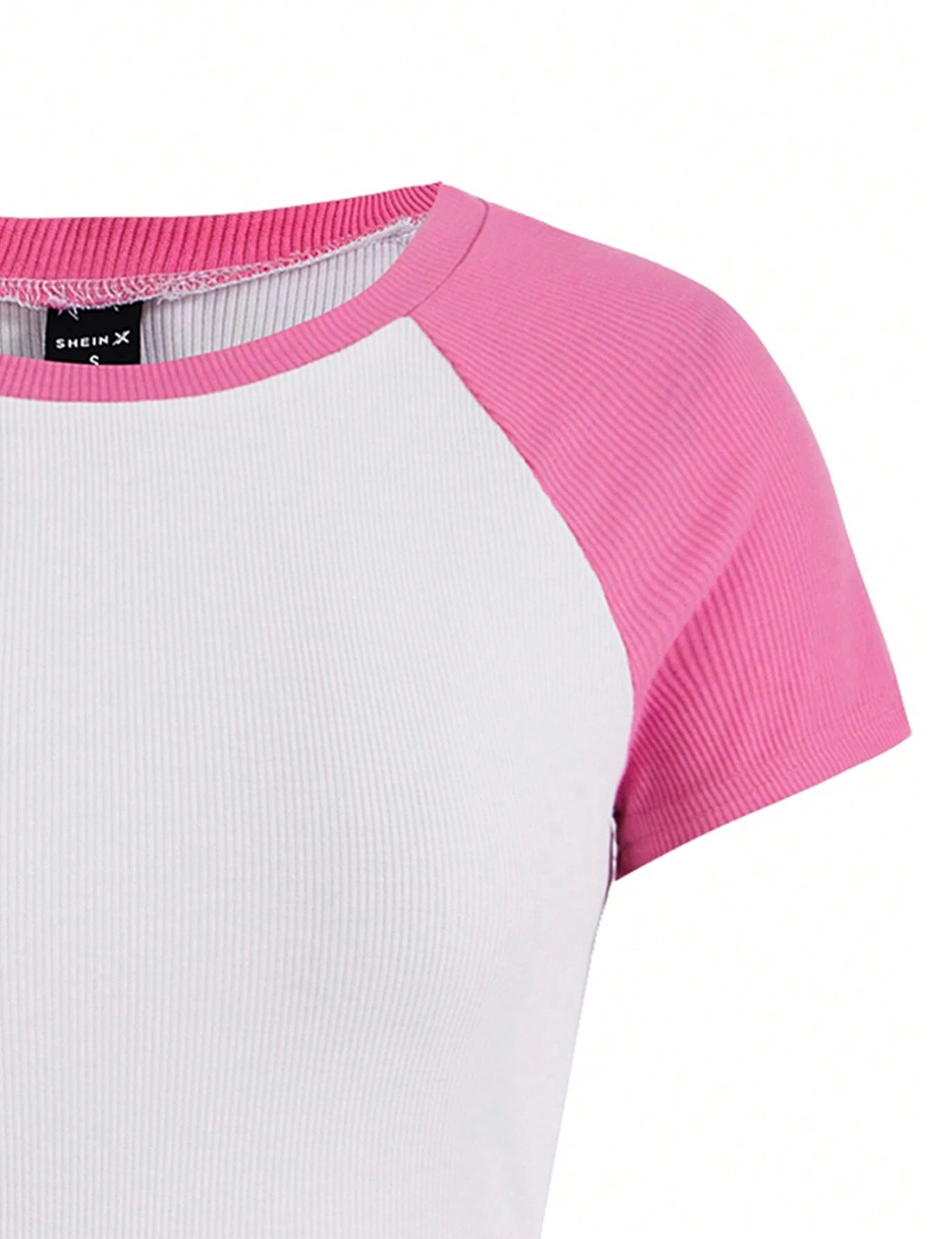 SHEIN Camiseta regular de mujer con cuello redondo y color contrastado, para verano, básicos de mujer