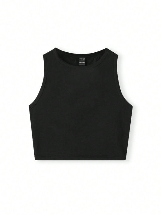 SHEIN Camiseta de tirantes ajustada y corta de cuello redondo para mujer