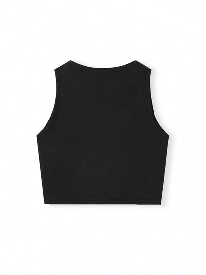 SHEIN Camiseta de tirantes ajustada y corta de cuello redondo para mujer