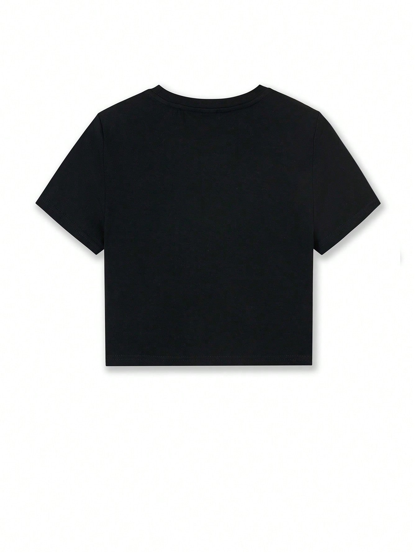 SHEIN Camiseta negra de mujer tipo básica, ajustada y corta con cuello redondo, para verano