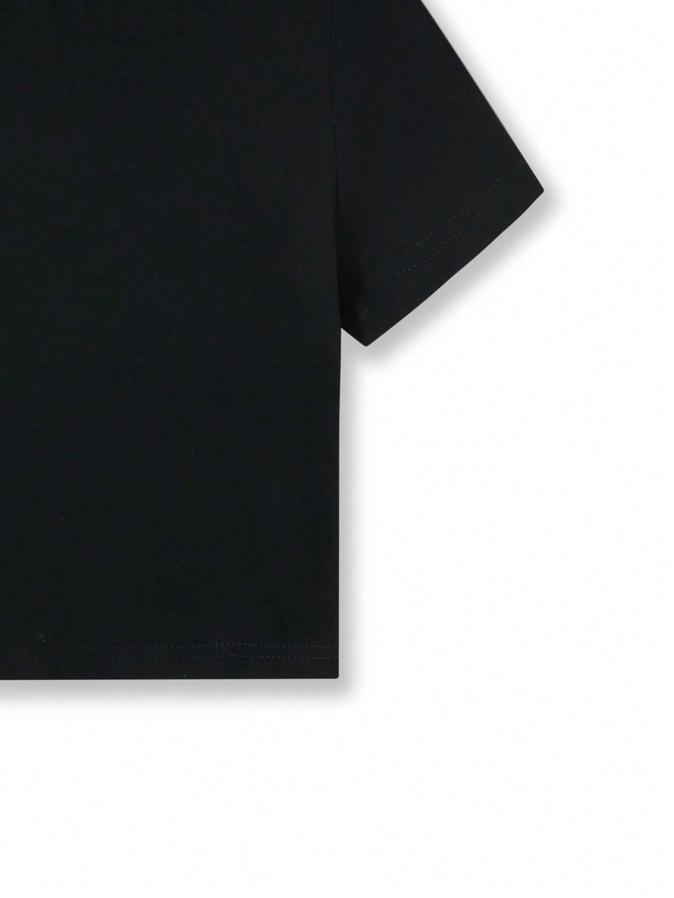 SHEIN Camiseta negra de mujer tipo básica, ajustada y corta con cuello redondo, para verano