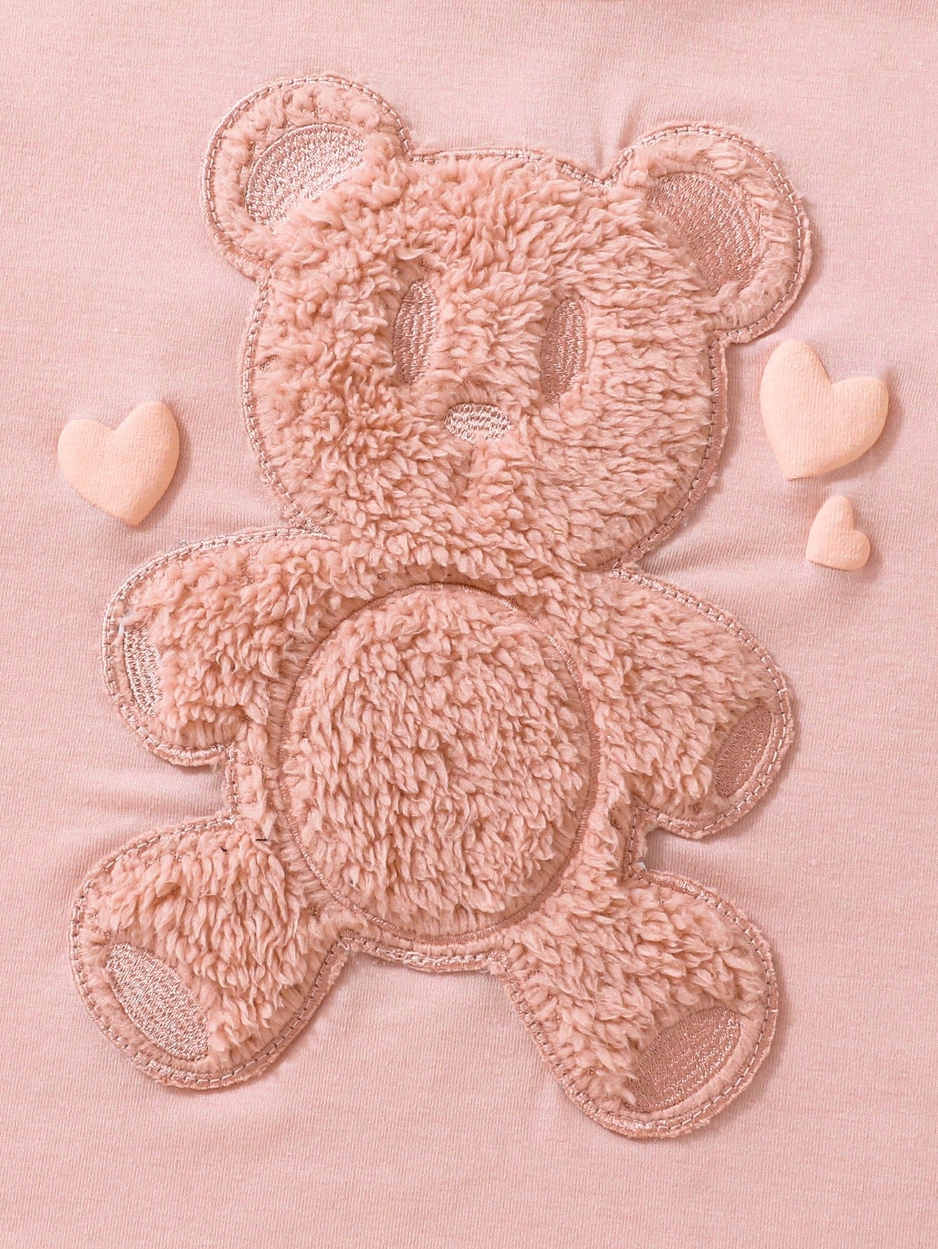 SHEIN Camiseta rosa de manga corta para niña con precioso bordado de oso y diseño de cuello redondo, informal y versátil para primavera y verano