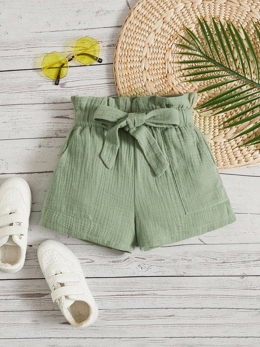 SHEIN Chicas Shorts con cinturón de cintura con volante