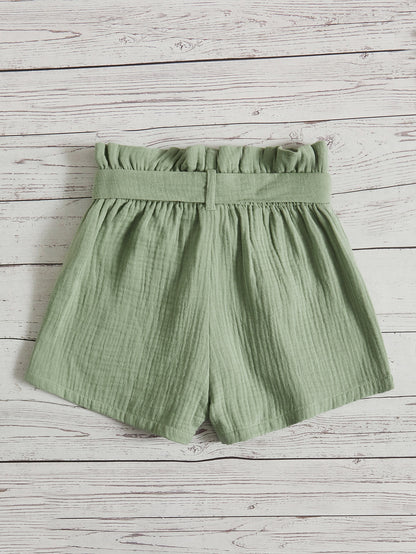 SHEIN Chicas Shorts con cinturón de cintura con volante