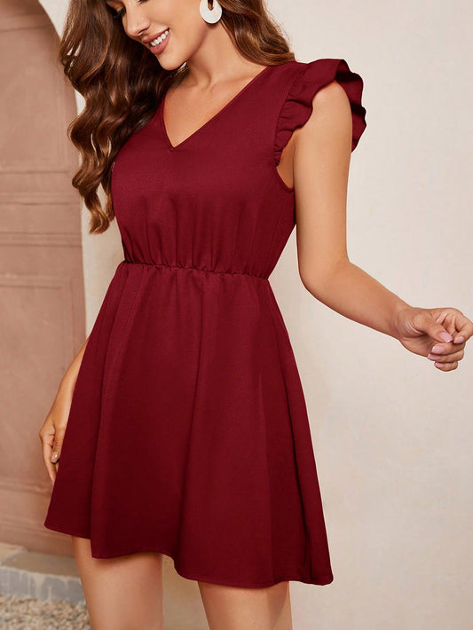 SHEIN Clasi Vestido corto de manga corta para mujer con cintura ceñida