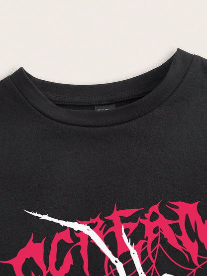 SHEIN Coolane Camiseta ajustada de manga corta con cuello redondo y estampado de araña, apropiada para el verano, para mujeres