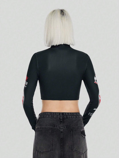 SHEIN Coolane Camiseta crop con estampado de letra