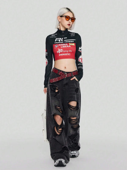 SHEIN Coolane Camiseta crop con estampado de letra