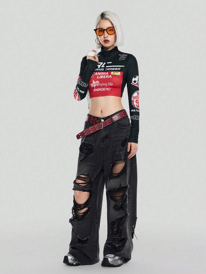 SHEIN Coolane Camiseta crop con estampado de letra