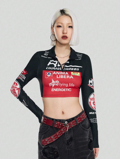 SHEIN Coolane Camiseta crop con estampado de letra