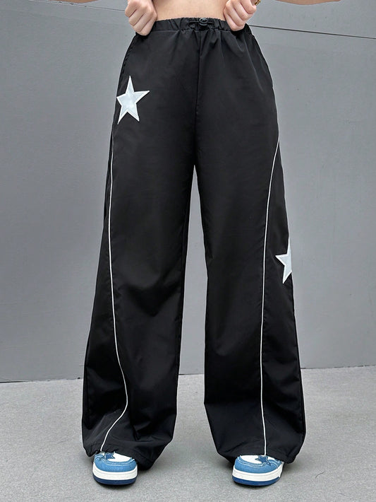 SHEIN Coolane Pantalones con estampado de pentágrama de colores contrastantes de atleisure de otoño para mujer
