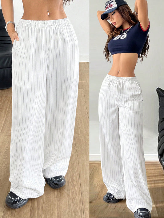 SHEIN Coolane Pantalones deportivos holgados y cómodos con rayas, para mujeres, estilo callejero ideal para volver al colegio en verano