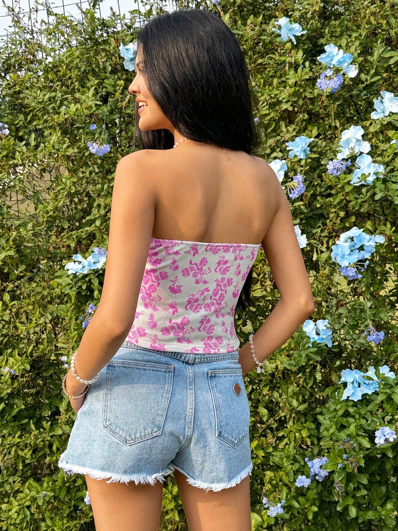 SHEIN WYWH Top De Tubo Con Estampado Floral Para Mujeres