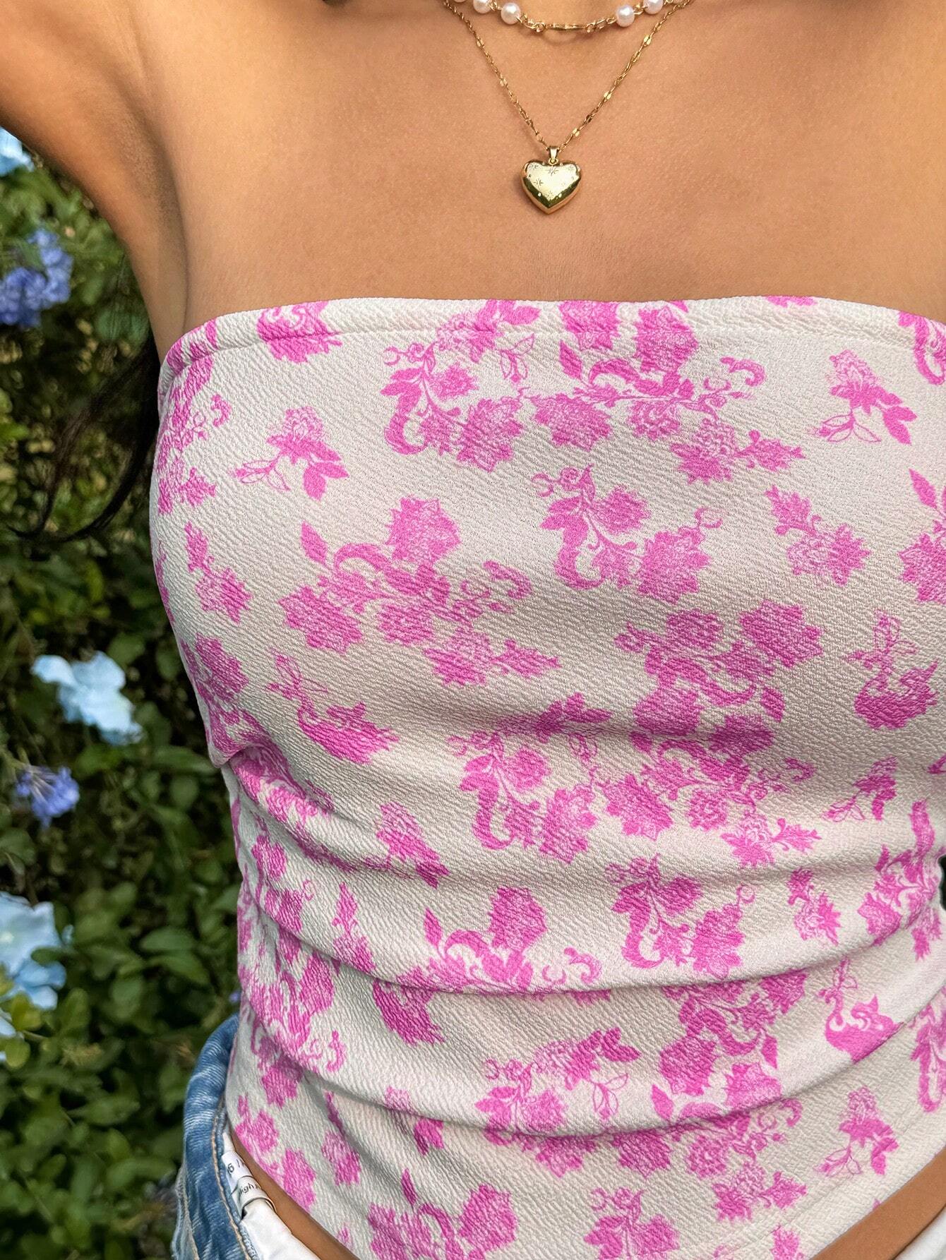 SHEIN WYWH Top De Tubo Con Estampado Floral Para Mujeres