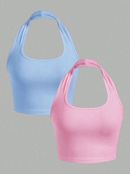 SHEIN EZwear 2 piezas Camisetas sin mangas informales entalladas multicolores para mujeres, verano