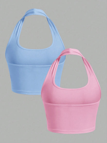SHEIN EZwear 2 piezas Camisetas sin mangas informales entalladas multicolores para mujeres, verano