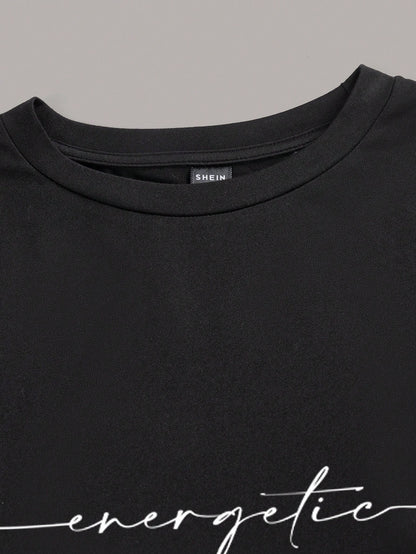 SHEIN EZwear 3 piezas Camiseta de mujer de manga larga ajustada de cuello redondo con estampado de letras casual, verano