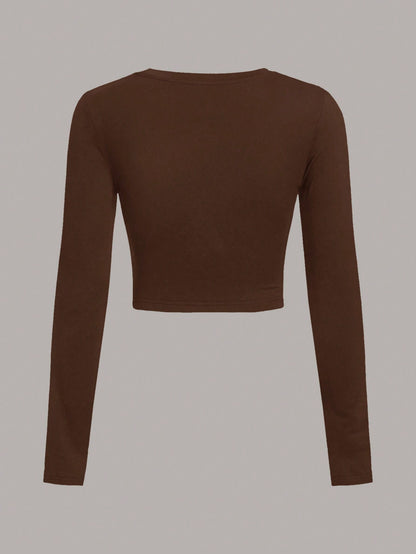 SHEIN EZwear 3 piezas de camiseta casual de manga larga y cuello redondo de ajuste delgado para mujer, para el verano