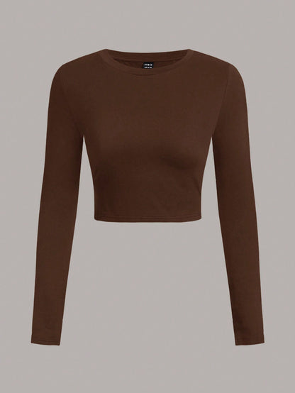 SHEIN EZwear 3 piezas de camiseta casual de manga larga y cuello redondo de ajuste delgado para mujer, para el verano